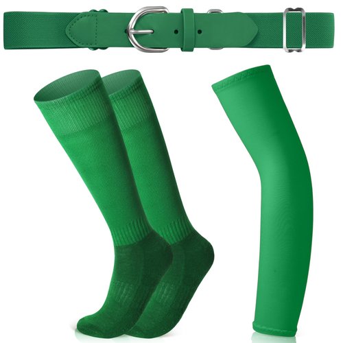 Tradder 1 Pair of Youth Softball Baseball Socks Baseball Belt and Arm Sleeve Combo for Men Boy Girl Football Sports Gift Set(Green)