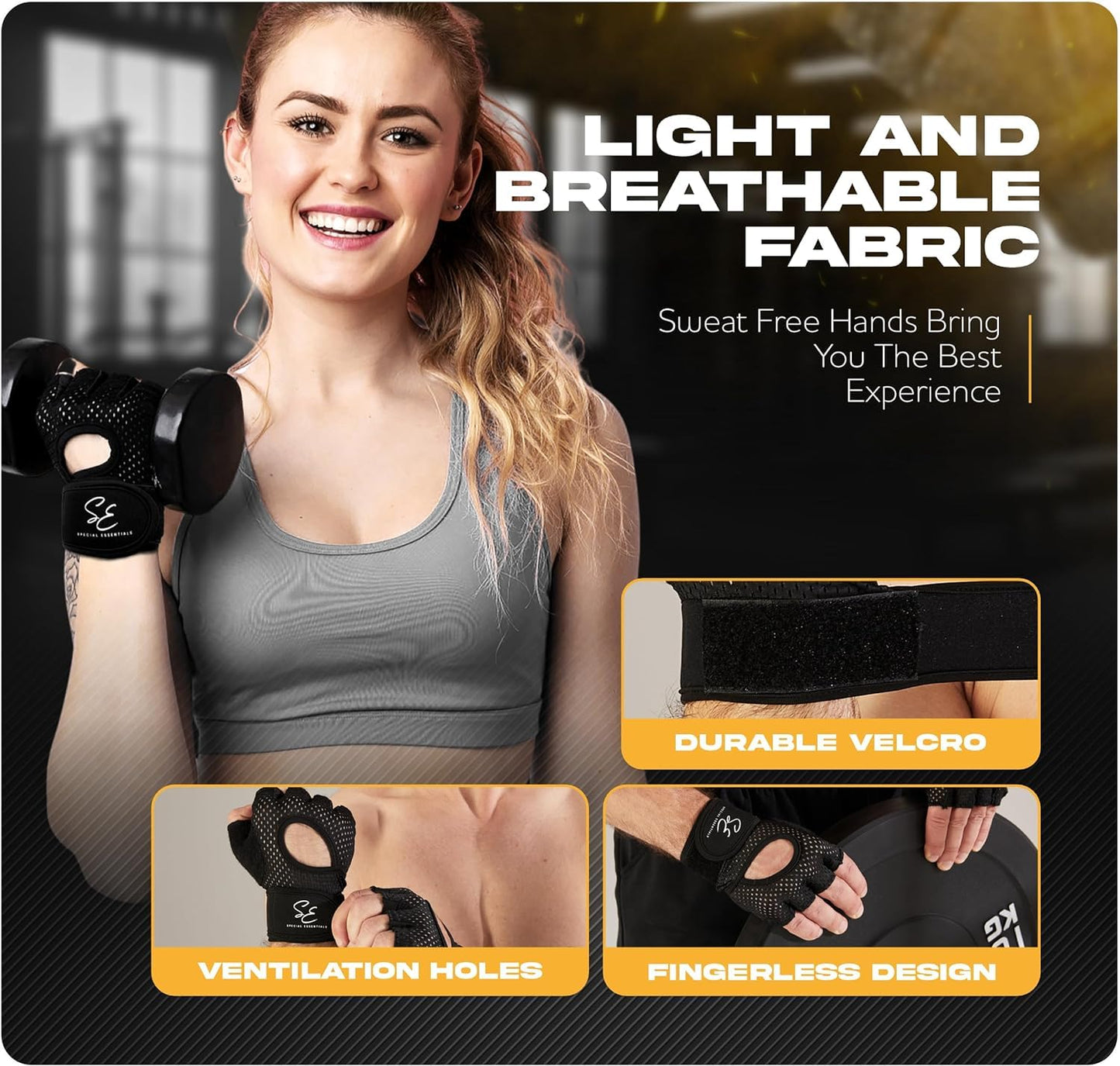 Special Essentials Workout Gloves for Men & Women - Fingerless Weight Lifting Gloves with Non-Slip Padding for Gym Training, Cycling and Exercises