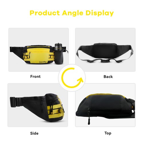 Zavothy Waist Bag for Women & Men, Fashionable Fanny Pack for Hiking, Running & Cycling, with Detachable Water Bottle Holder, Adjustable Waist Pack for Outdoor Activities, Black