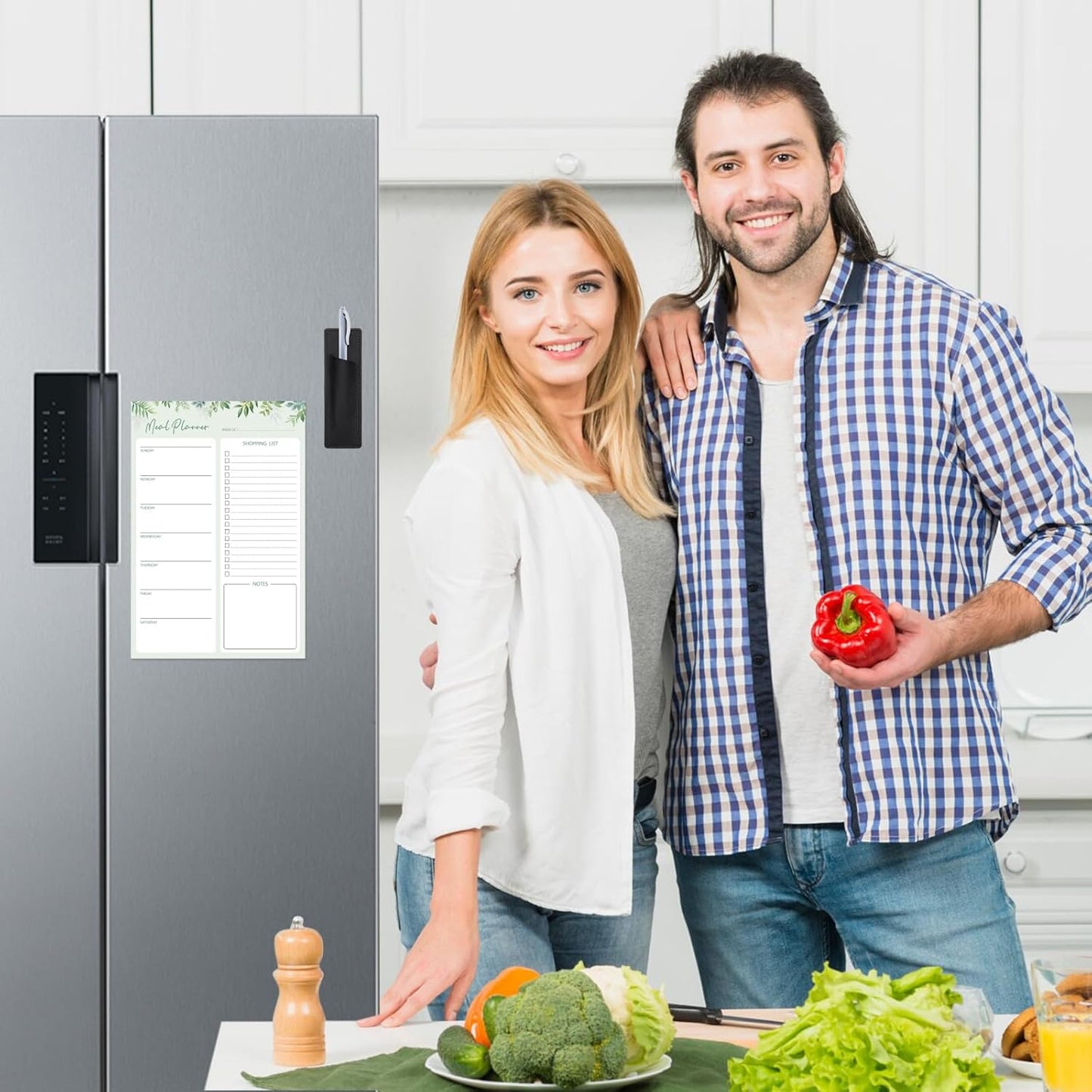 60 Sheet Meal Planner for Fridge, Magnetic Weekly Meal Planner & Grocery List with Tear-off Shopping List for Meal Prep, 7x10''-Flower Design