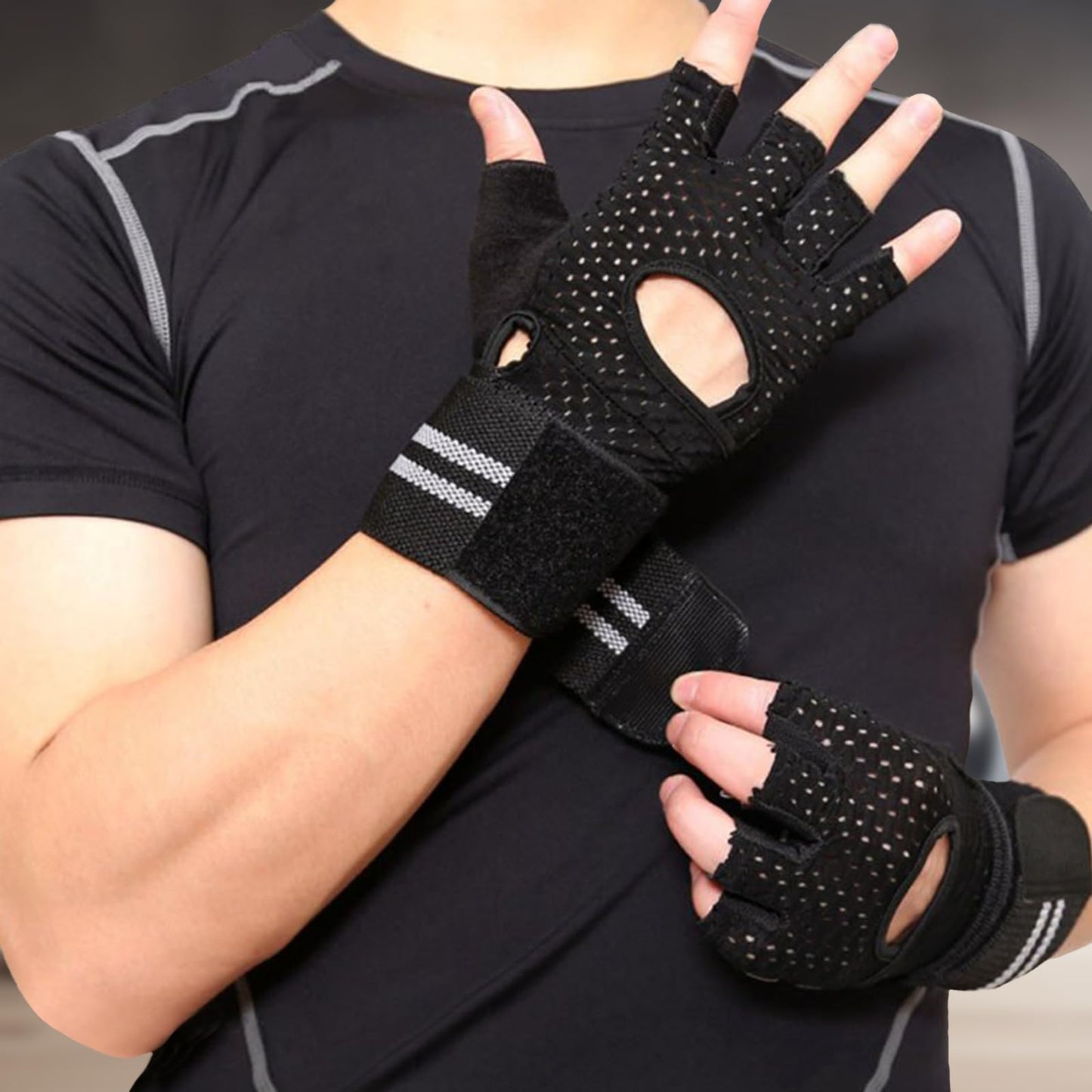 aifitbre Workout Gloves for Men Women, Breathable Weight Lifting Gloves with Wrist Wraps Support for Gym, Exercise, Training and Fitness, Fingerless, Padded Full Palm Protection