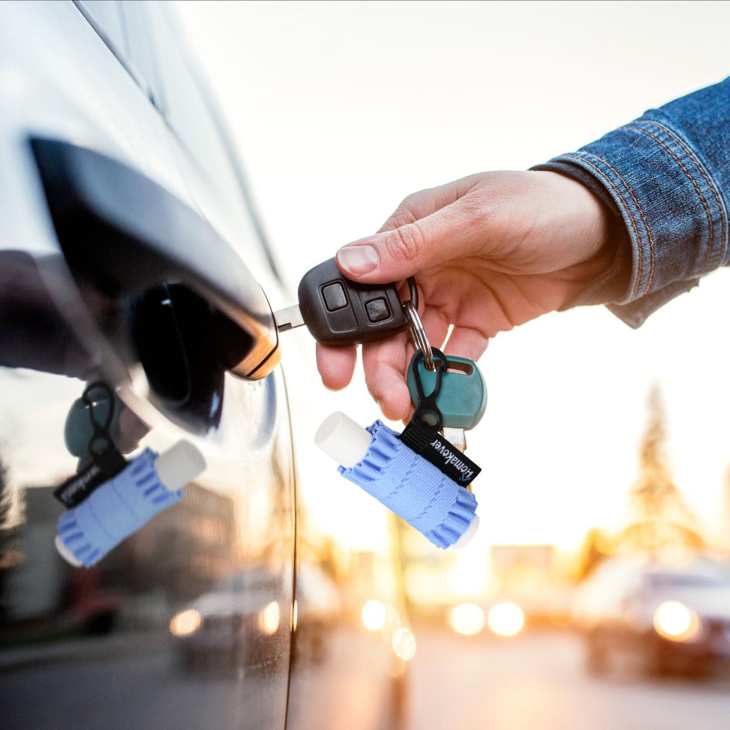 Homakover Lip Balm Holder Keychain, 5 Pack Compact Clip On Chapstick Sleeve Holder, Tight-Knit Elastic Lipstick Sleeve (Purple/Blue/Pink/Beige/Coffee)