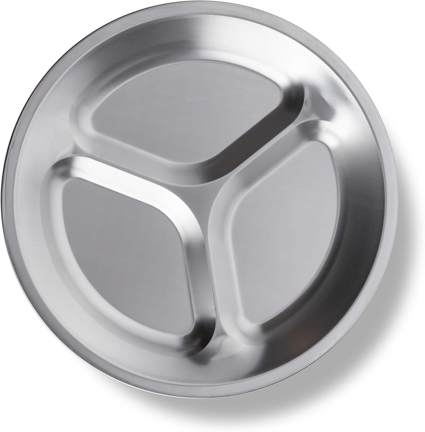 Portable Stainless Steel Plate Set - 4 Round BPA-Free Sectioned Plates with Travel Bag for Camping, Hiking, BBQ & Beach