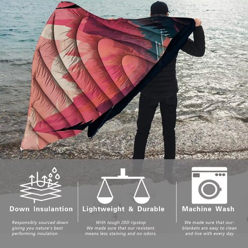 Yizheer Outdoor Puffy Packable Camping Blanket，Lightweight Down Alternative Printed Camping Blanket，Large Ultra Warm Hammock Top Quilt Waterproof Blanket for Traveling Picnic Beach Party，76" x 54"