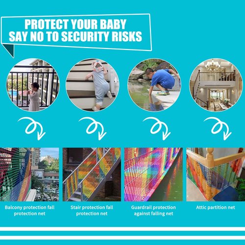 Bunifa Climbing Cargo Net for Kids Outdoor Balcony Safety Net Rope Netting Playground Climbing Net Stairway Railing Safety Net for Children Pets Toys Knotless Polyester Sports Netting