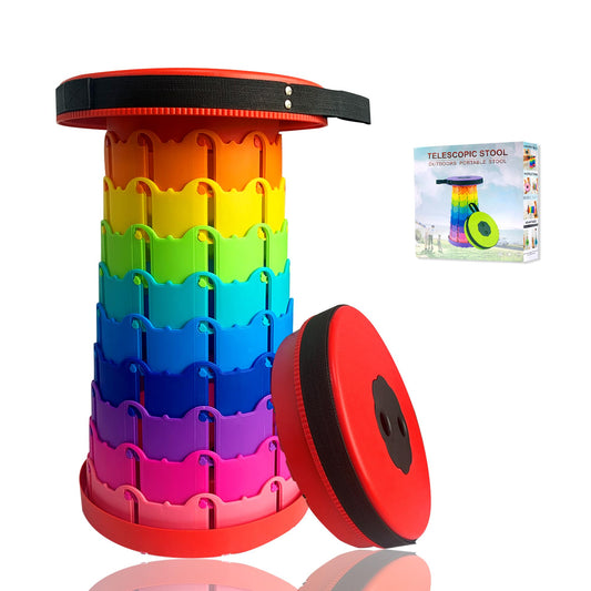 Jakuva Rainbow Travel Camping Stool, Retractable Portable Folding Stool,Collapsible Telescoping Stool with Max Load 360lbs for Adults for Indoor Outdoor Hiking Gardening