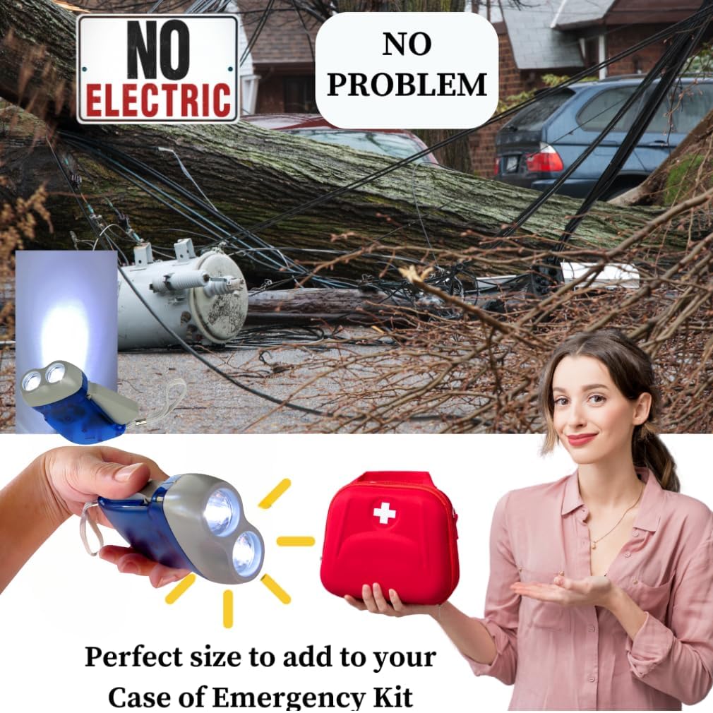 Hand Crank Emergency Flashlights - 4 Pack LED for Camping, Home & Car
