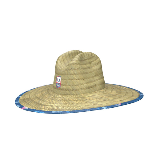 HUK Unisex Kid's Straw, Wide Brim Beach Hat, KC Fish and Flag-Set Sail