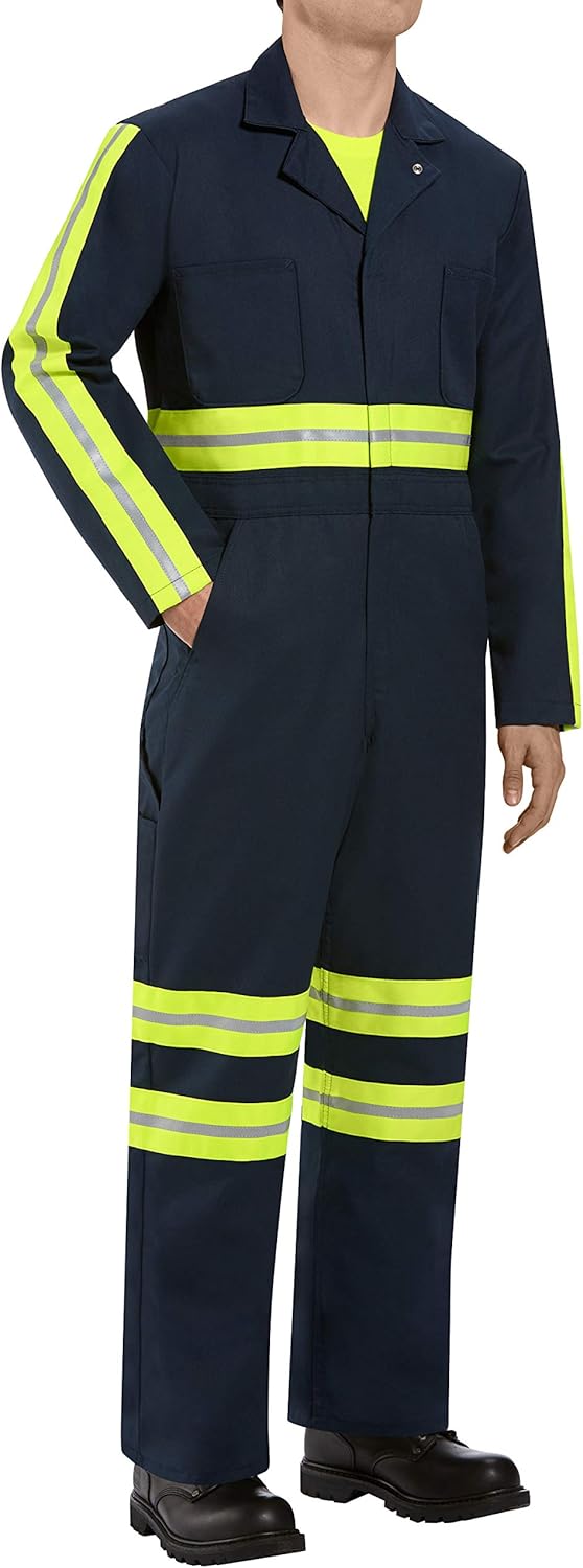 Red Kap Men's Enhanced Visibility Twill Action Back Coverall with Chest Pockets, Oversized Fit, Long Sleeve