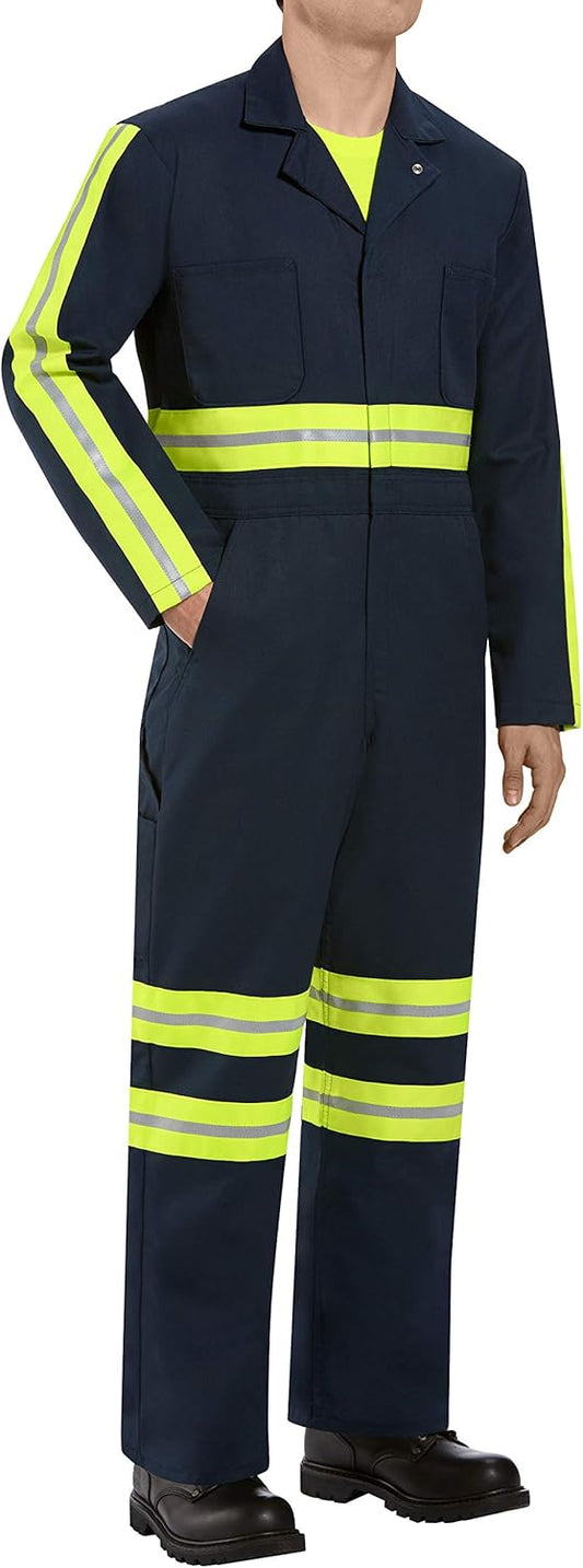Red Kap Men's Enhanced Visibility Twill Action Back Coverall with Chest Pockets, Oversized Fit, Long Sleeve