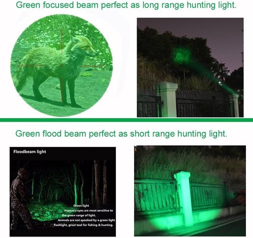 BESTSUN Green Light 350 Yards Predator Light Zoomable Tactical Hunting Green Led Flashlight Coyote Varmint Hunt Torch with Pressure Switch, Rail & Scope Mounts, Batteries and Charger