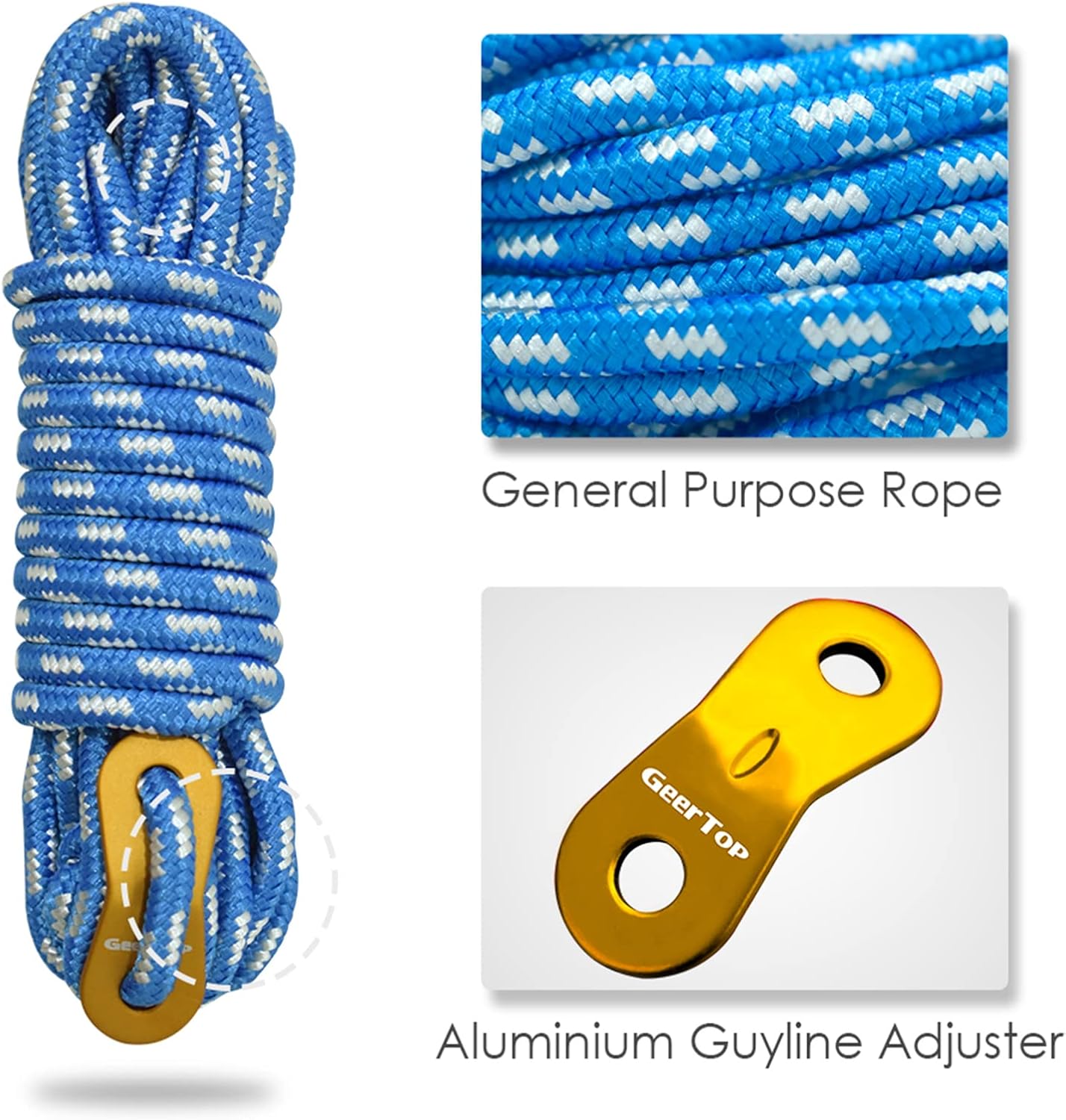 GEERTOP 6 Pack 5 mm Guy Lines Ultralight Tent Cords with Aluminum Adjuster Tensioner Outdoor Camping Guylines Ropes for Tent Tarp, Canopy Shelter, Climbing, Hiking Backpacking Survival Gear