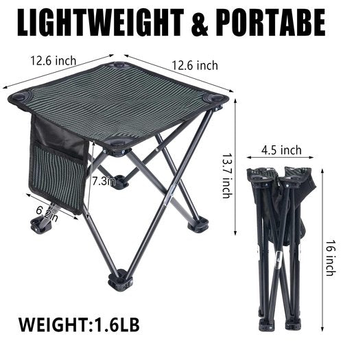 Tevaibo Camping Stool Portable, 13.7 Inch Folding Stool for Outdoor Gardening, Fishing, BBQ, Hiking with Carry Bag(400 LBS Capacity)