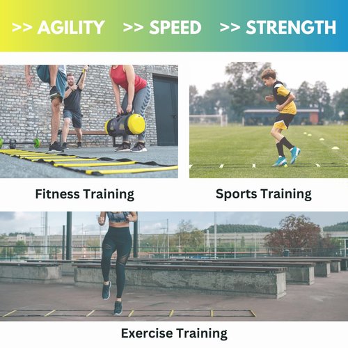 DELUXE EDITION Agility Ladder Training Set - 13 Rung 21ft Agility Ladder w/13 Disc Cones, Carry Bag - Improve Speed & Strength Soccer, Football, Basketball w/4 Steel Pegs with eGuide Chart