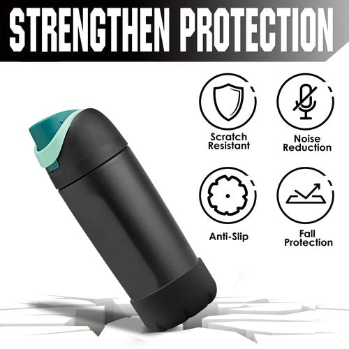 VIKIZUES Silicone Boot Compatible with Owala Kids Water Bottle 14/16 oz & S'well 17oz Water Bottle and More 12/17 oz Stainless Steel Water Bottles, Anti-Slip Bottom Protector Sleeve (Black)