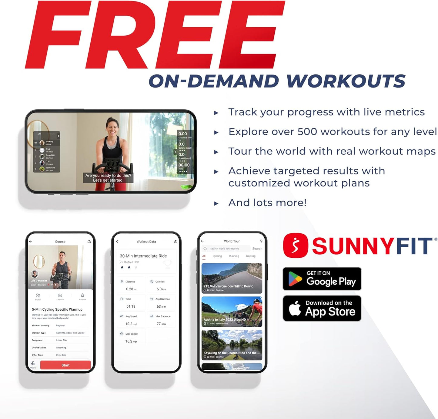 Sunny Health & Fitness Indoor Intensive Cycling Exercise Bike, Adjustable Cardio Training Exerciser w/Emergency Brake for Home, Optional Free SunnyFit App Bluetooth Link + Electromagnetic Resistance