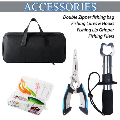 Tripquips Fishing Pole, Telescopic Fishing Rod and Reel Combo, 13+1BB Pre-Loaded Spinning Reel Combo with Fishing Pliers and Lip Gripper, 6.9FT Fishing Rod Combo(XT30 Blue)