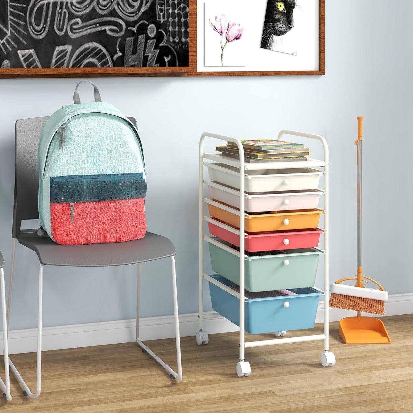 RELAX4LIFE 6-Drawer Rolling Storage Cart - Classroom Organization on Wheels w/Removable Plastic Drawers, Mobile Art Craft Cart for School Paper Home Office, Utility Cart with Drawers (Macaron)
