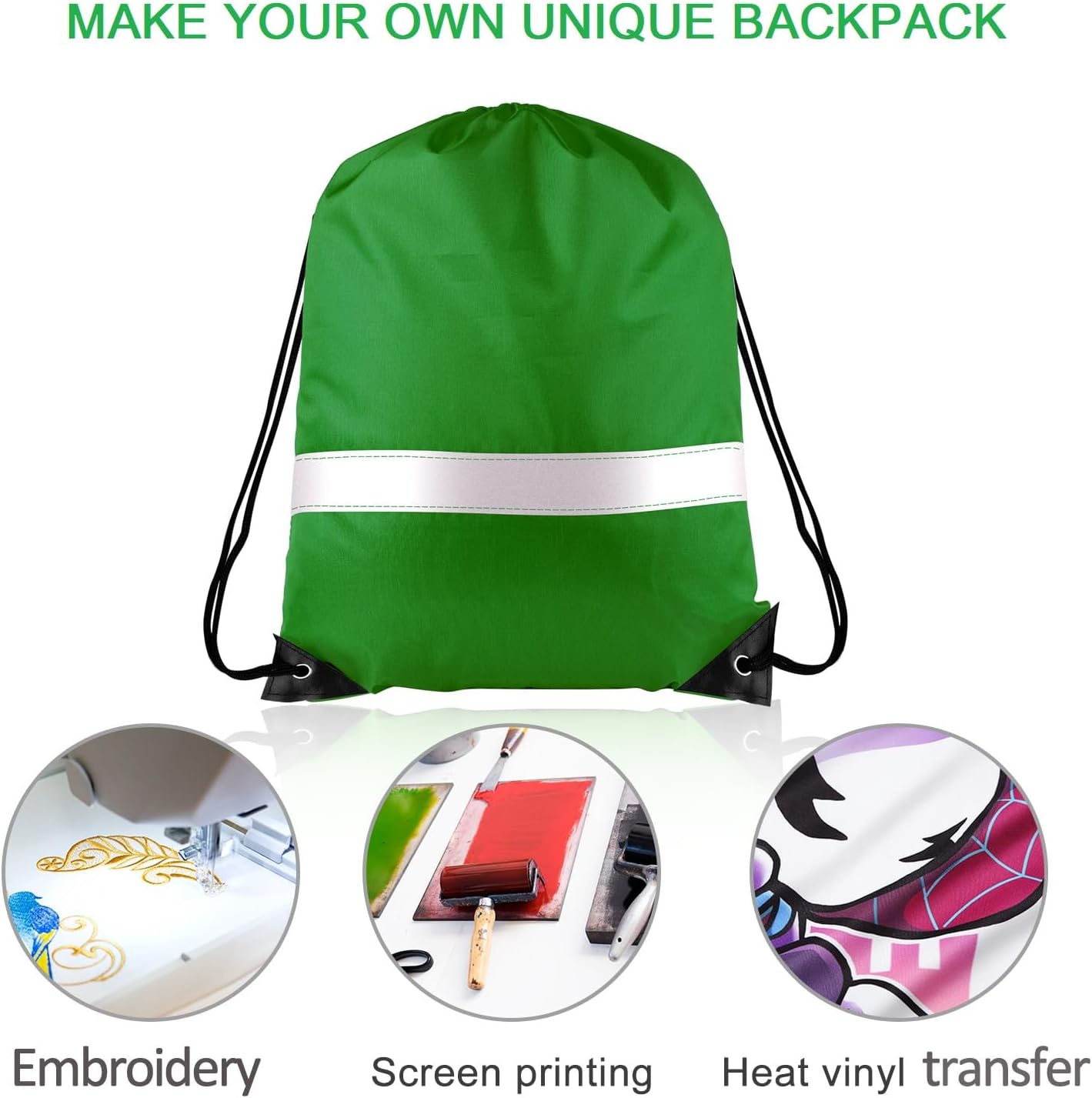 KUUQA 15 Pack Drawstring Backpack Bag Bulk Reflective Backpack String Bags Cinch Sack Backpack for Team Yoga Sport Gym Traveling