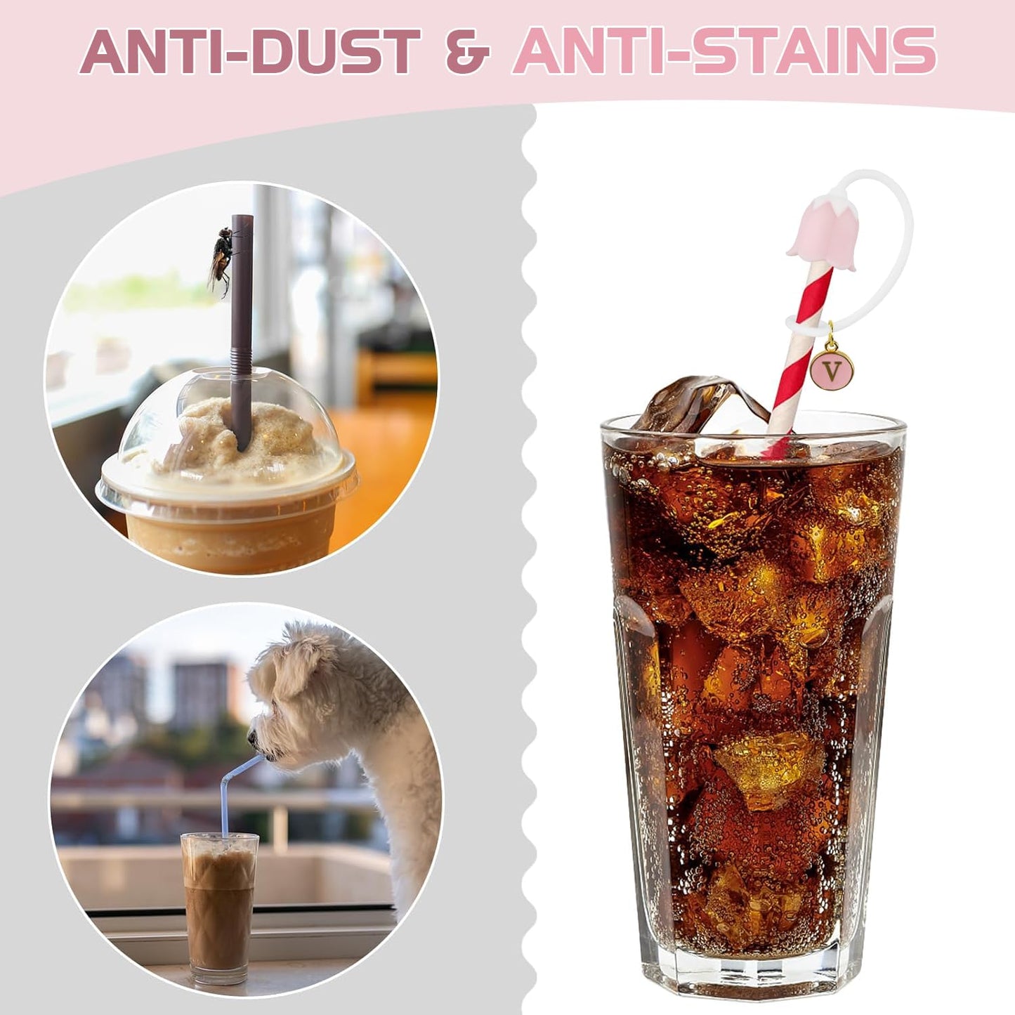 3Pcs Stanley Cup Straw Cover Toppers With Letter Charm, 10mm Silicone Tulip Flower Covers Lid for Stanleys Cups, Water Bottle, Simple Modern, Yeti, Hydroflask, Owala 30 40 oz