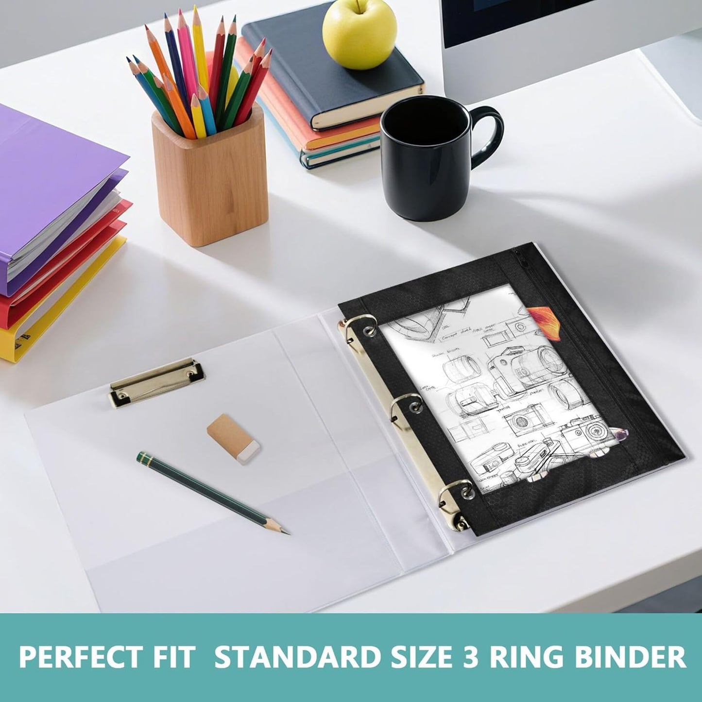 Largemouth Bass Fish 2 Pack 3 Ring Binder Pocket A4 Size Binder Pouches Clear PVC Loose Leaf Folder Sleeves Storage Bags for Files, Documents