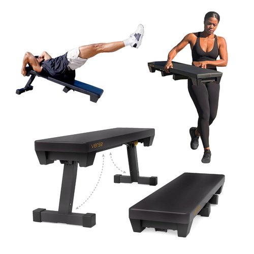 Verse Agile Folding Weight Bench – Compact & Portable Workout Bench for Home Gym – Heavy-Duty 1,000 lb Capacity, Foldable Flat Bench for Strength Training, Adjustable Decline Sit-Up Bench for Full-Body Workouts