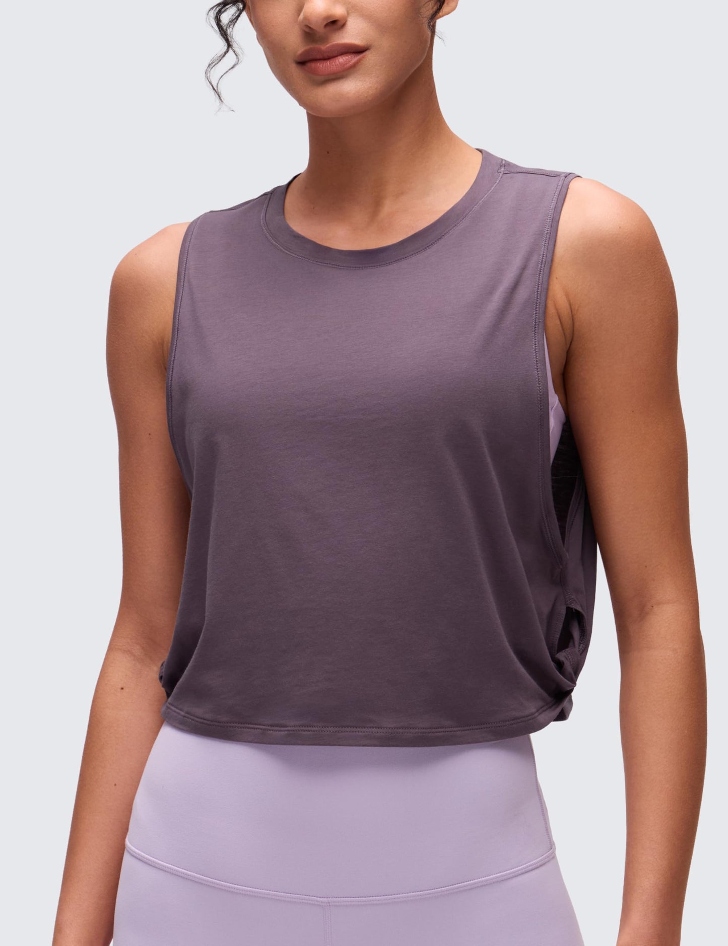 CRZ YOGA Pima Cotton Large Armhole Tank Tops for Women - Workout Sport Athletic Yoga Running Gym Loose Crop Sleeveless Shirts Purple Gray Medium