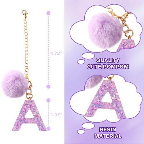 Rabrgab Letter Charm Accessories for Stanley Cup with Handle, Cute Initial Letter for Stanley Tumbler with Bling Charms Purple Pompom K