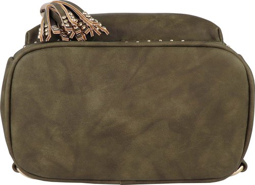 B BRENTANO Vegan Studded Mini Daypack with Tassel Accents (Olive)
