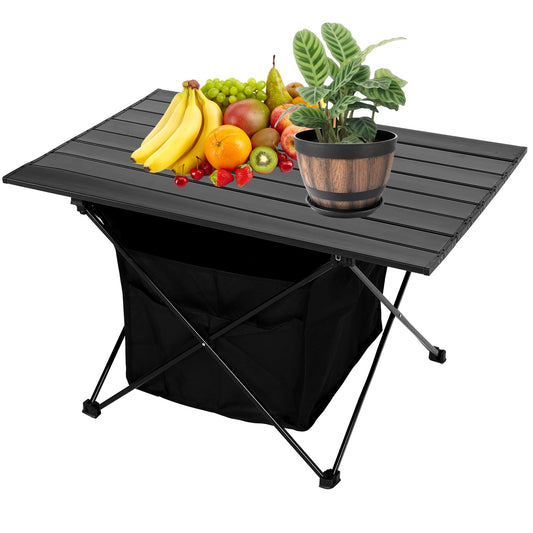 Camping Table Folding Beach Table, Small Folding Table Portable with High-Capacity Storage and Carry Bag for Outdoor Camping, Traveling, Hiking, Fishing, Beach, BBQ, Picnics, Cooking, Black