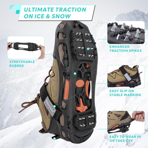 Starrylake Ice Snow Traction Cleats with 24 Steel Studs Crampons Anti Slip for Walking, M