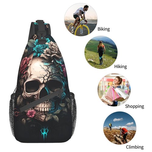 MEUUD Dog Paw Sling Bag for Women Men Chicken Crossbody Bags Halloween Gothic Skull Daypack Shoulder Bag Backpack (gothic skull)