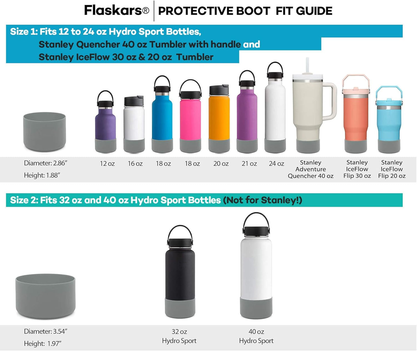 Flaskars Protective Silicone Boot for 12oz - 40 oz Hydroflask Water Bottles Anti-Slip Bottom Stanley Sleeve Cover Bumper (Black, Fits Hydroflask 32 and 40 OZ)