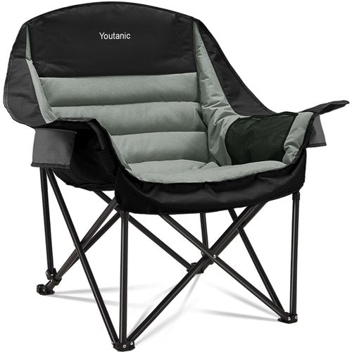 Youtanic Oversized Camping Chair, Portable Folding Camping Chairs with Side Pocket, Cup Holder and Carry Bag, Heavy Duty Outdoor Camping Chairs for Adults, Fishing, Sports, Trip, up to 400lbs, Style 4