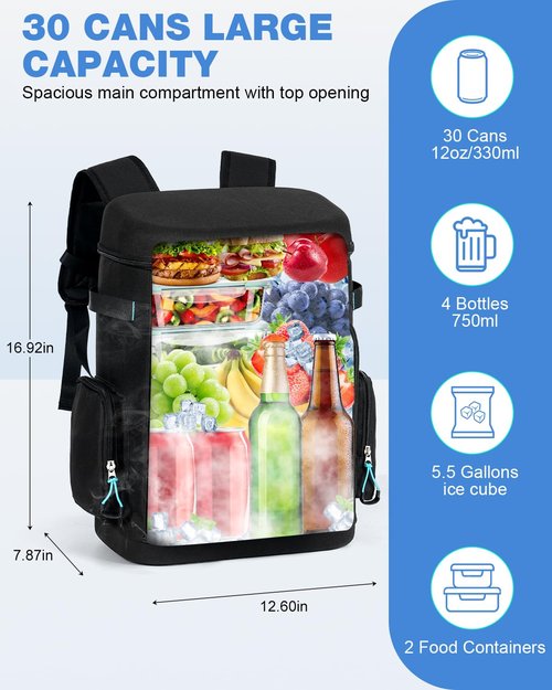 Yuleee Tactical Cooler Backpack - 30 Can Insulated Waterproof EVA Ice Bag, Leakproof Lightweight Portable Cooler for Camping, Beach, Travel, Picnic, Hiking, Black