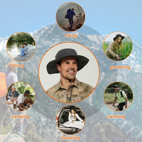 PLCWSCFV Sun Hats for Men Bucket Boonie UV Protection UPF50+ Waterproof Wide Brim Foldable Packable Fishing Beach Safari Dark Grey X-Large XX-Large XL XXL