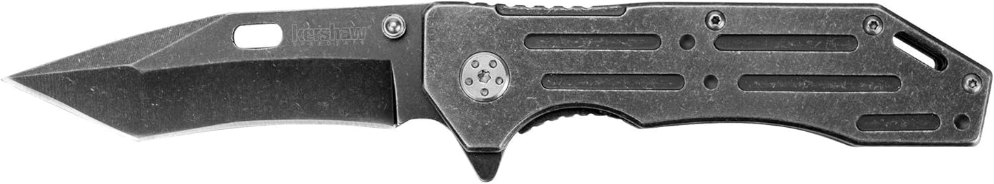 Kershaw Lifter (1302BW); Tactical Tanto Pocket Knife with 3.5 Inch 4Cr14 Steel Blackwashed Blade with Stainless Steel Blackwash Handle, SpeedSafe Assisted Opening and Deep-Carry Pocketclip; 3.2 OZ.