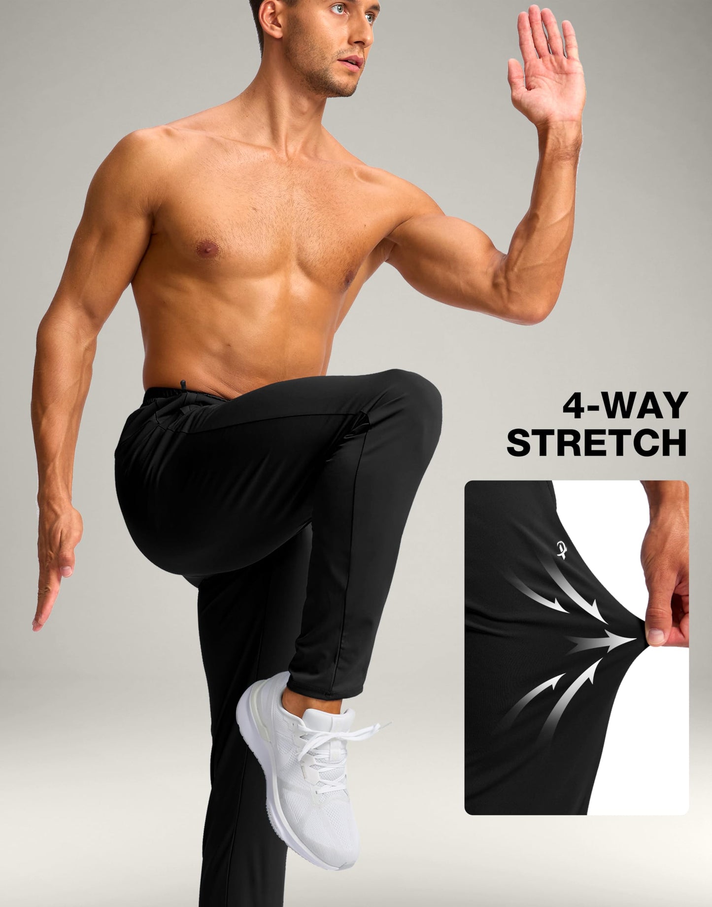 Pudolla Mens Sweatpants Long with Zipper Pockets Tall Trousers for Men Traning Track Pants for Athletic（Black 34-L