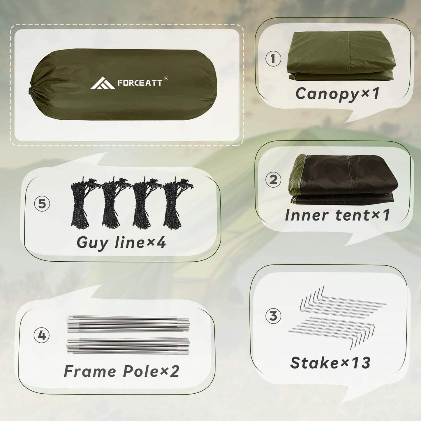 Forceatt Camping Tent, 2 Person Tent, Waterproof & Windproof. Lightweight Backpacking Tent, Easy Setup, Suitable for Outdoor and Hiking Traveling