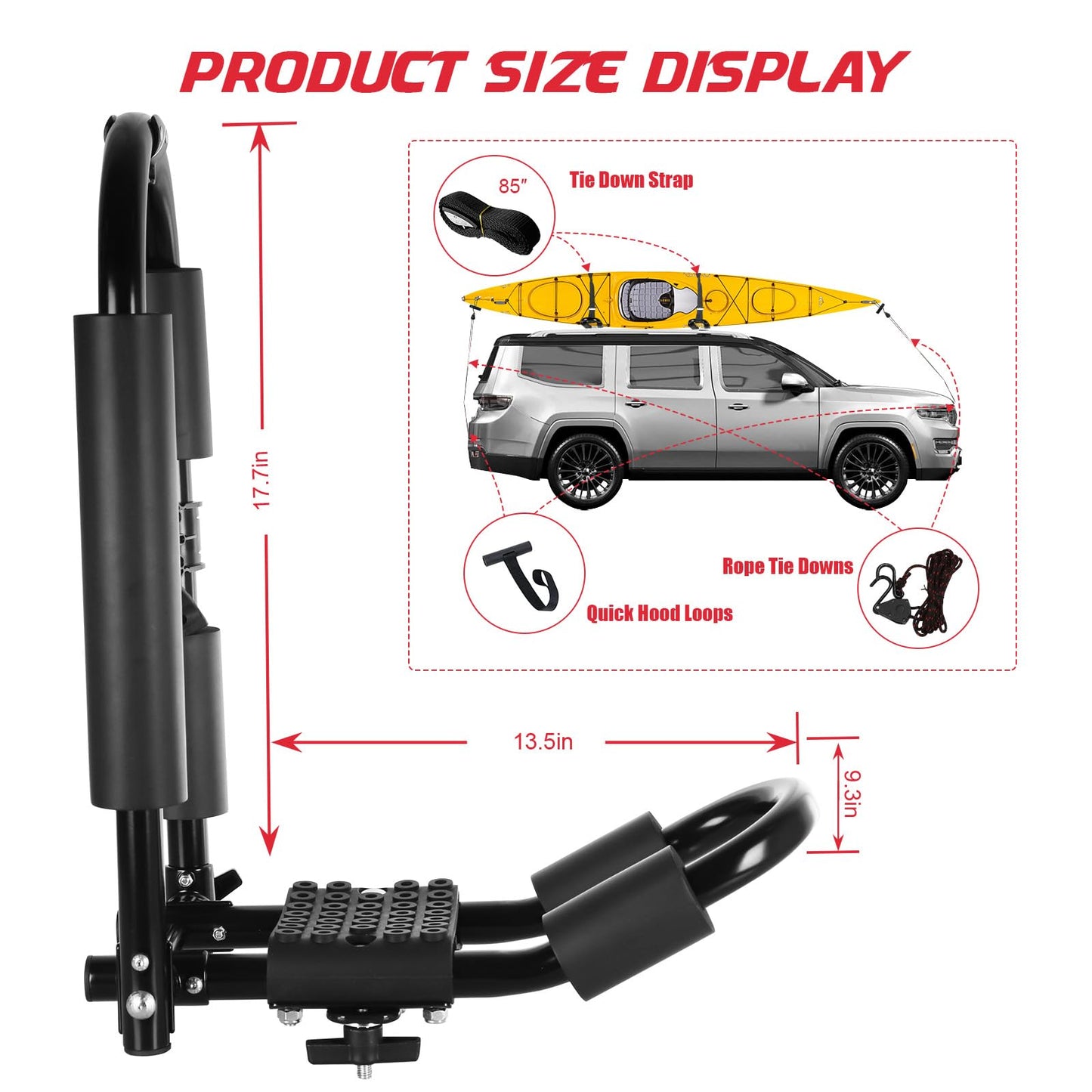 FORWODE Premium Kayak Roof Rack, 2 Pair J-Bar Roof Rack, Folding Adjustable Rack, Heavy Duty Kayak Roof Carrier 2 Kayak, Canoe, SUV, Surfboard on SUV, Car and Truck Crossbar (4 pcs)