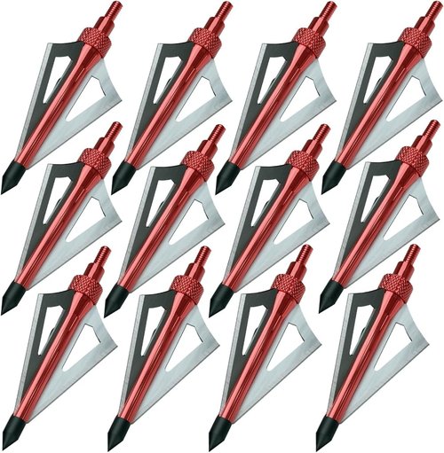 Hunting Broadheads, 12PK 3 Blades Archery Broadheads 100 Grain Screw-in Arrow Heads Arrow Tips Compatible with Traditional Bows and Compound Bow