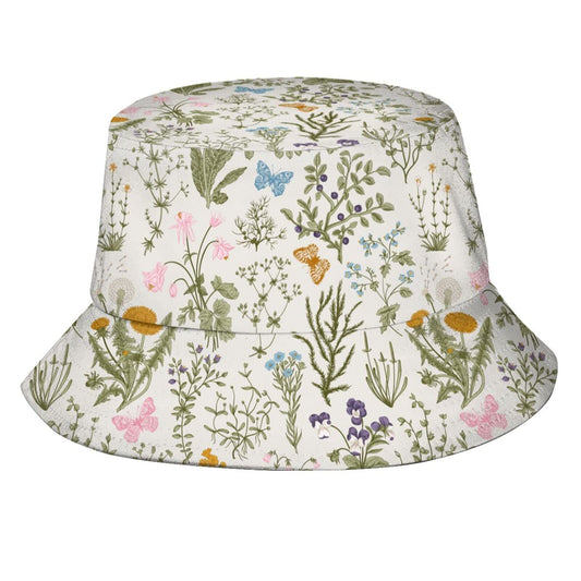 Vintage Wild Flowers Herb Floral Bucket Hat Sun Beach Packable Fisherman Cap for Women Men Summer Outdoor Hiking