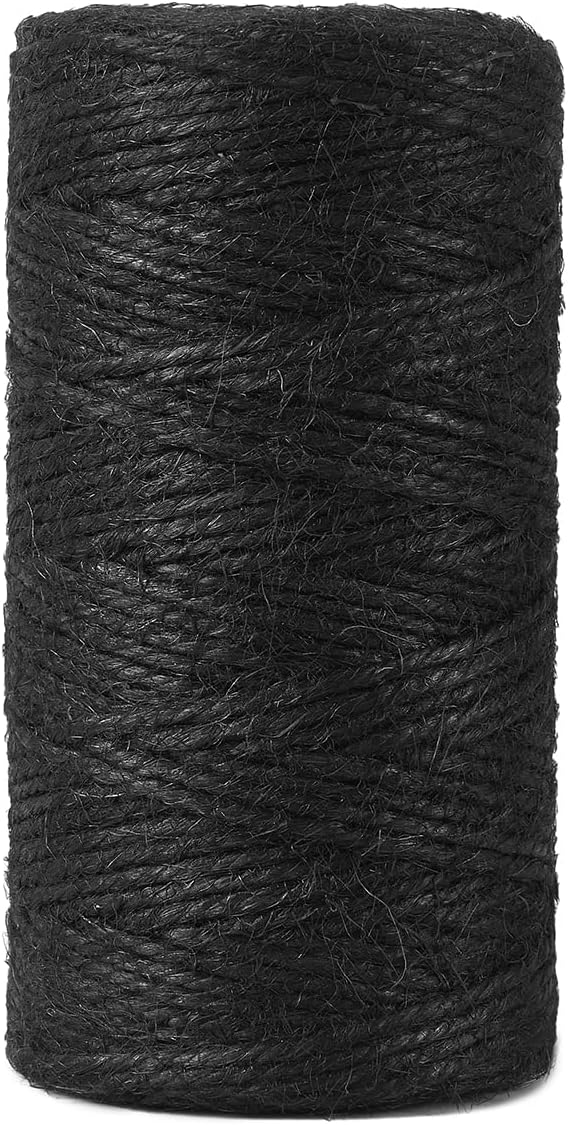 328 Feet 3mm Thick Black Natural Jute Twine, Garden Twine Heavy Duty Industrial Packing Materials String Wrapping, Arts, and Crafts, Halloween Wrapping, Gardening Applications