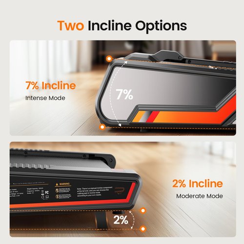 Repower Small Walking Pad for Home and Office, Portable Under Desk Treadmill with Fixed 7% Incline and Adjustable 2% Incline, 300LBS Capacity—Orange