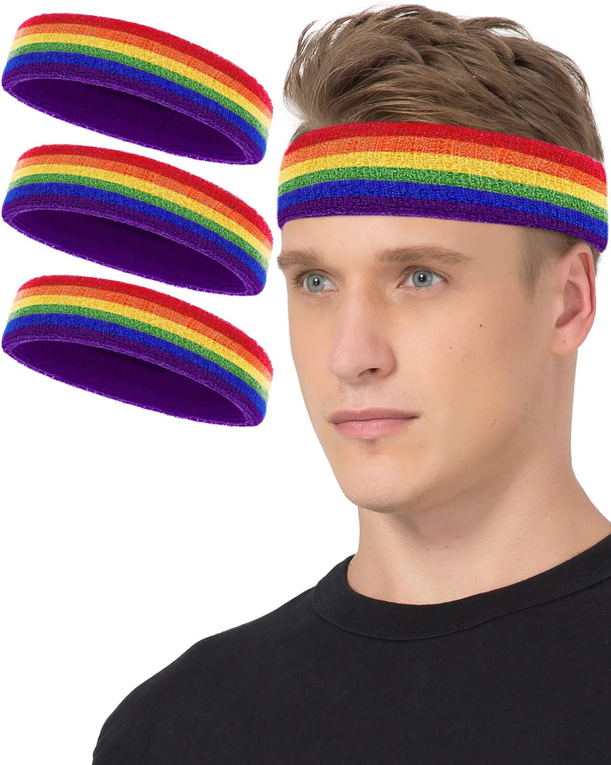 Tanluhu Sweatbands Sport Headbands for Working Out, Execise, Tennis, Basketball, Running - Terry Cloth Athletic Sweat Cotton Headband Outdoor for Men & Women