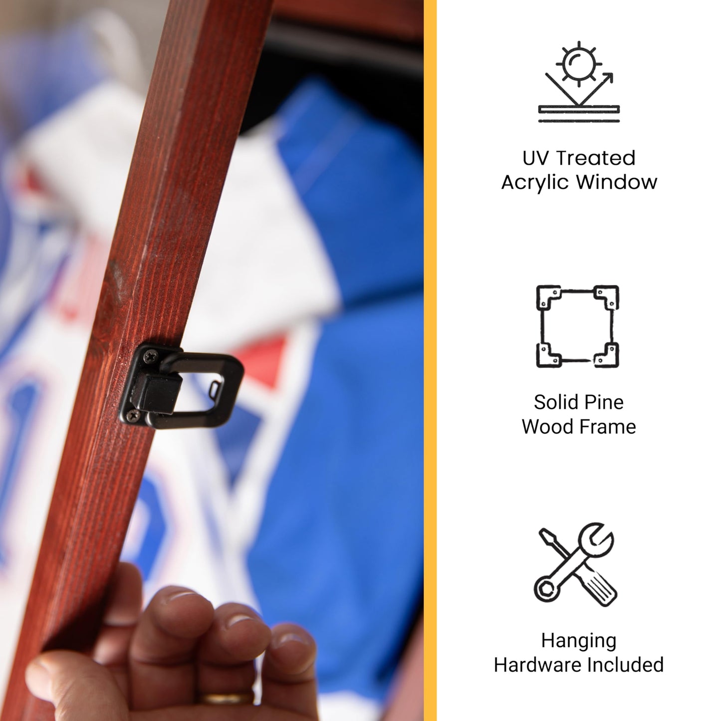 HBCY Creations Mahogany Jersey Frame Display Case - 24x36 Premium Shadow Box with Anti-Theft Lock, Acrylic Window, Solid Wood Frame, Fits, Includes Hanger and Hanging Hardware