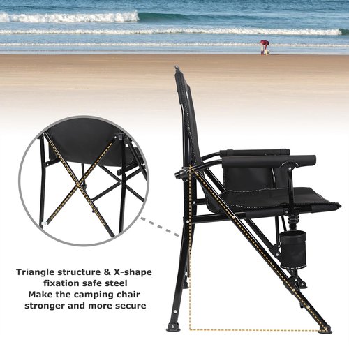 XGEAR 2-Pack Camping Chair with Padded Hard Armrest, Sturdy Folding Camp Chair with Cup Holder, Storage Pockets Carry Bag Included, Support to 400 lbs, Black