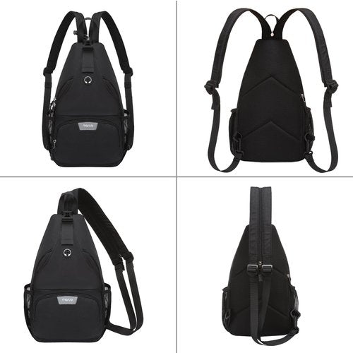 MOSISO Sling Backpack Travel Hiking Daypack, Crossbody Convertible Sling Bag with Front Pocket One Shoulder Chest Bag, Black