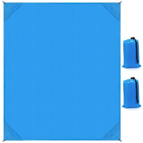 Roucerlin 2 Pack Pocket Beach Blanket with Bag, 59'' x 55'' (2-3 Adults) Beach Mat Sand Free Waterproof, Lightweight Outdoor Picnic Blankets, Packable Camping Blanket Tarp for Hiking Travel (Blue)