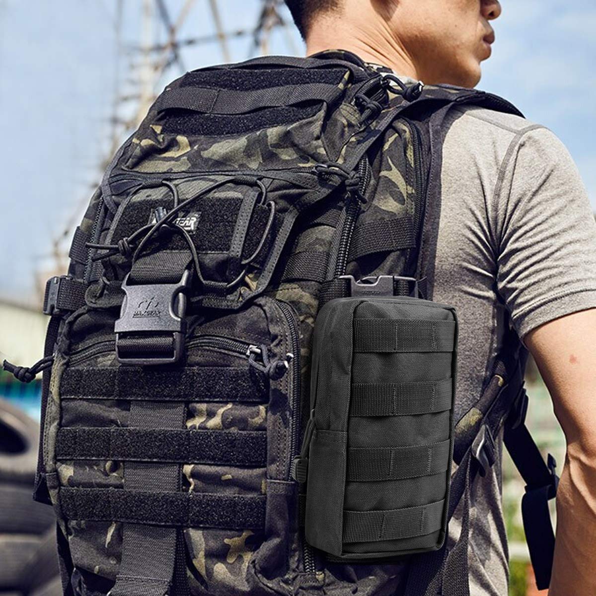 Gogoku 4-Pack Molle Pouch Long Tactical Molle Pouches Compact Utility EDC Waist Bag Pack Black